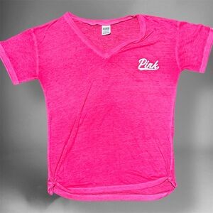 PINK Victoria's Secret Short Sleeve Hot Pink Tee Oversized Logo Small